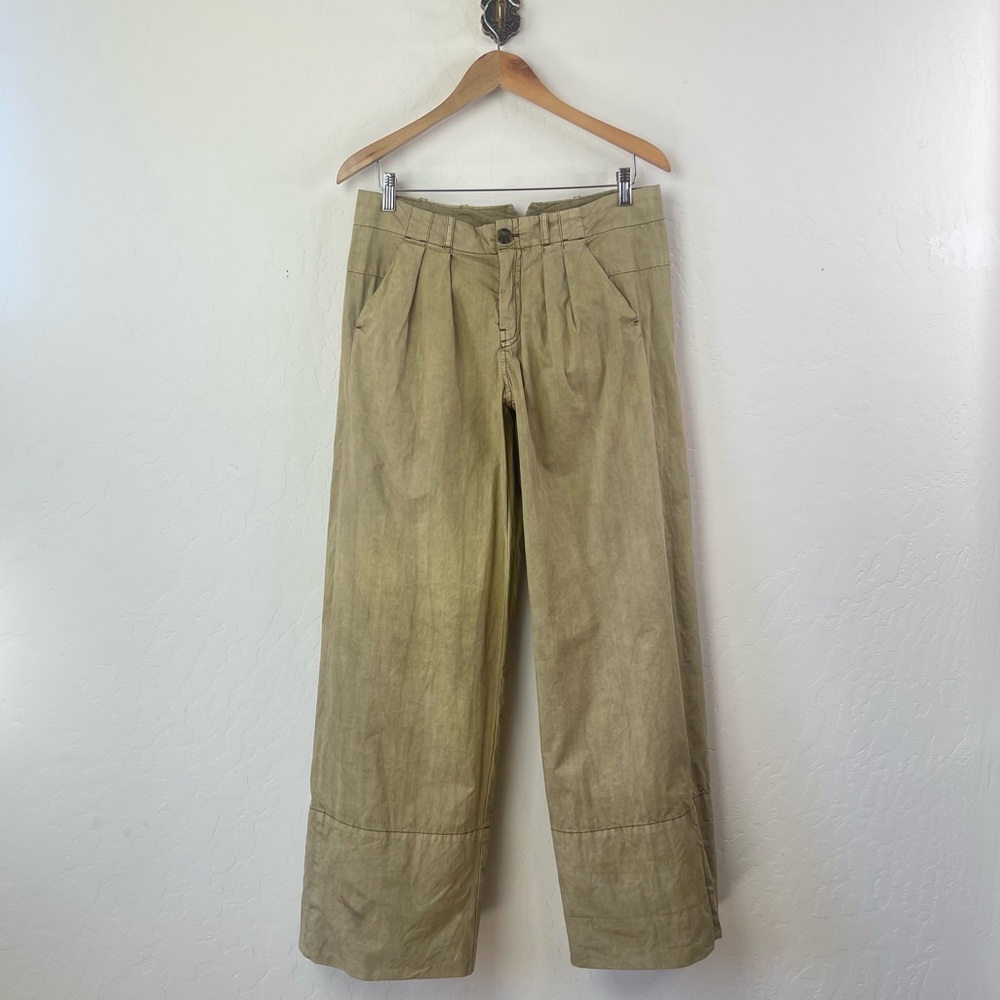 Free People Marina Low Rise Pleated Cuffed Hem Wide Leg Washed Trouser Pants - Picture 2 of 16